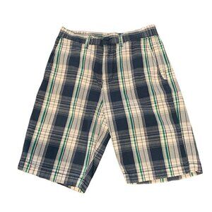 Fission Plaid Bermuda Shorts Sz 28‎ Blue Green White Cotton #24C